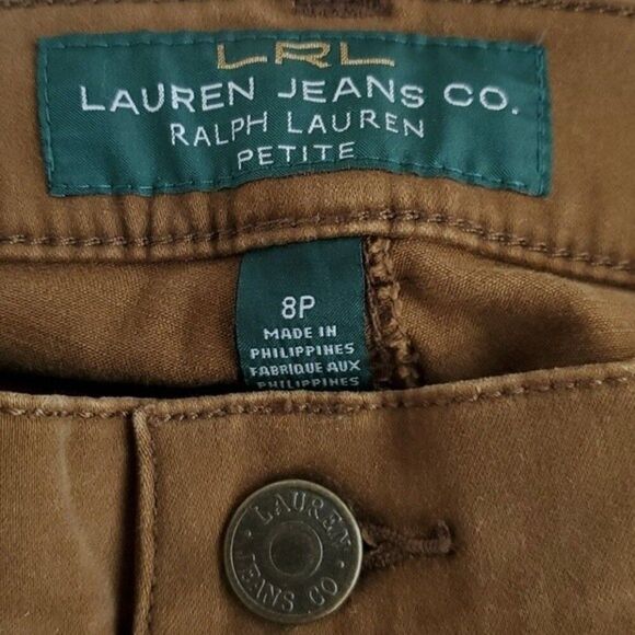 RALPH LAUREN BROWN JEANS PANTS SIZE 8 PETITE 8P TAPERED BOTTOMS FALL COTTON - Picture 2 of 7